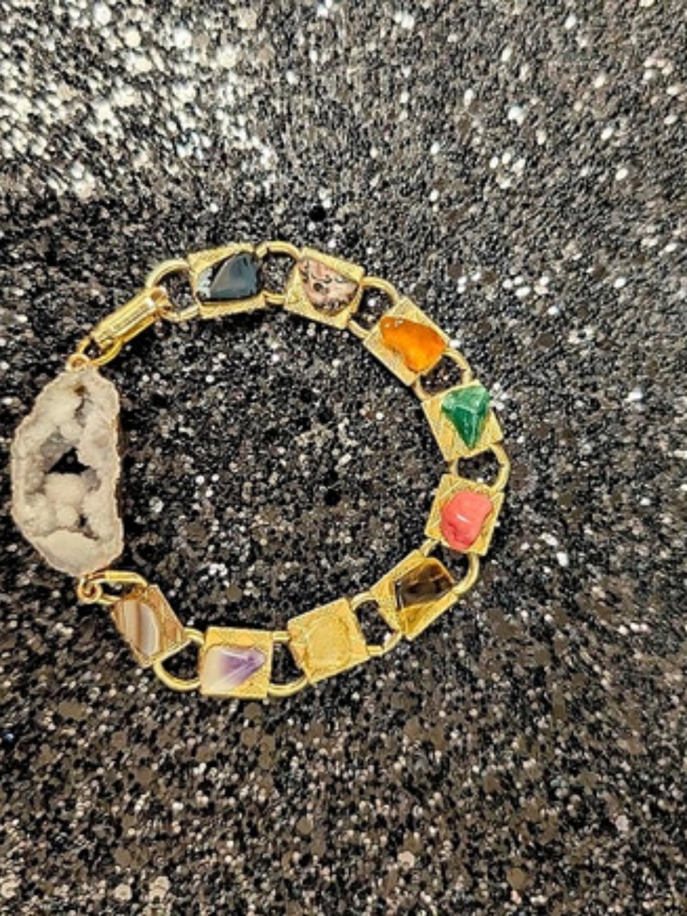 Multicolor Gemstone Link Bracelet Like New vintage
